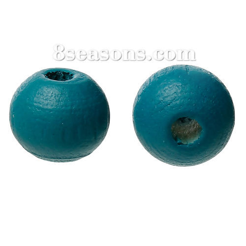 Picture of Natural Hinoki Wood Spacer Beads Round Peacock blue About 8mm Dia, 500 PCs