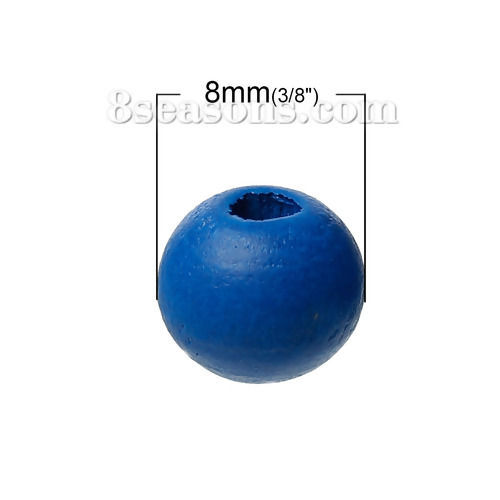 Picture of Natural Hinoki Wood Spacer Beads Round Deep blue About 8mm Dia, 500 PCs