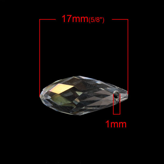 Image de Perles en Verre imitation cristal Forme Goutte d'eau Transparent Couleur AB à facettes 17mm x 8mm, Tailles de Trous: 1mm, 20 Pcs