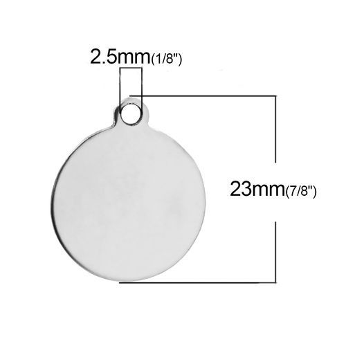 Picture of Stainless Steel Blank Stamping Tags Pendants Round Silver Tone One-sided Polishing 23mm x 20mm, 10 PCs