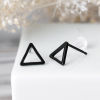Picture of Ear Post Stud Earrings Geometric Triangle Hollow Black Painting W/ Stoppers 9mm( 3/8") x 8mm( 3/8"), Post/ Wire Size: (20 gauge), 1 Pair