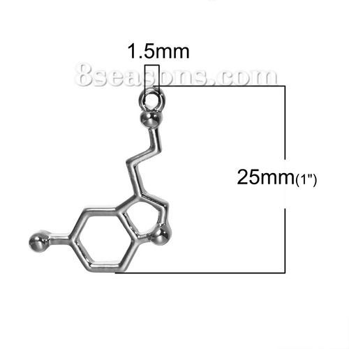 Immagine di 10 Pz Lega di Zinco Molecolare Chimica Scienza Charms Tono Argento Serotonina 25mm x 13mm