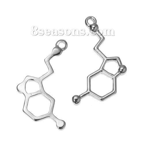 Immagine di 10 Pz Lega di Zinco Molecolare Chimica Scienza Charms Tono Argento Serotonina 25mm x 13mm