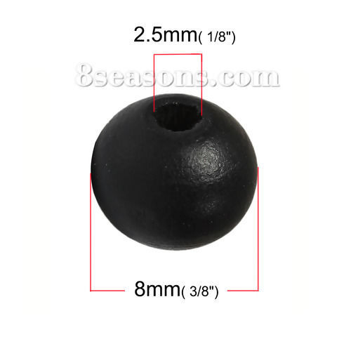 Picture of Natural Hinoki Wood Spacer Beads Round Black About 8mm Dia, Hole: Approx 2.5mm, 500 PCs