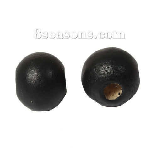 Image de Perles en Bois de Hinoki Naturel Forme Rond Noir 8mm Dia, Tailles de Trous: 2.5mm, 500 Pcs