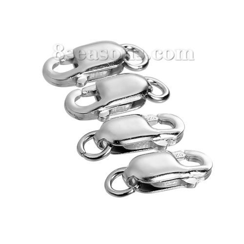 Picture of Sterling Silver Lobster Clasps Silver Rectangle W/ Closed Soldered Jump Ring 12mm( 4/8") x 5mm( 2/8"), 1 Piece