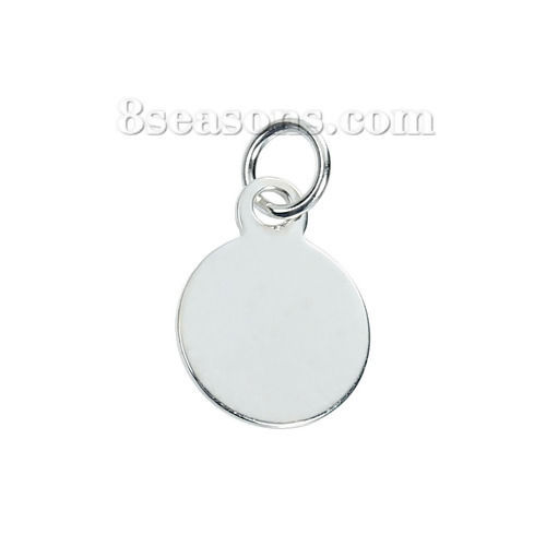 Picture of Sterling Silver Charms Round Silver Color 13mm x 10mm, 1 Piece