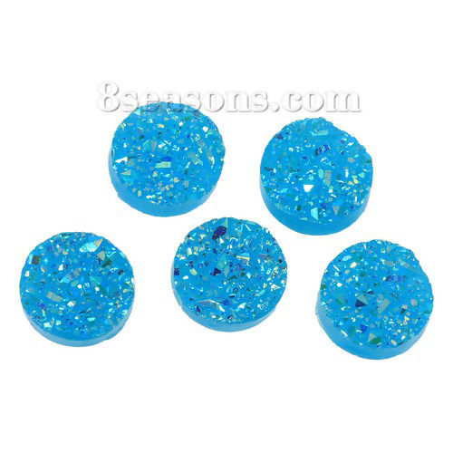 Picture of Druzy /Drusy Resin Dome Seals Cabochon Round Lake Blue AB Color 12mm( 4/8") Dia, 20 PCs