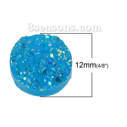 Picture of Druzy /Drusy Resin Dome Seals Cabochon Round Lake Blue AB Color 12mm( 4/8") Dia, 20 PCs