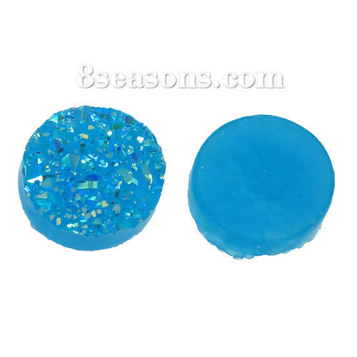 Picture of Druzy /Drusy Resin Dome Seals Cabochon Round Lake Blue AB Color 12mm( 4/8") Dia, 20 PCs