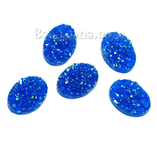 Picture of Druzy /Drusy Resin Dome Seals Cabochon Oval Royal Blue AB Color 18mm( 6/8") x 13mm( 4/8"), 20 PCs