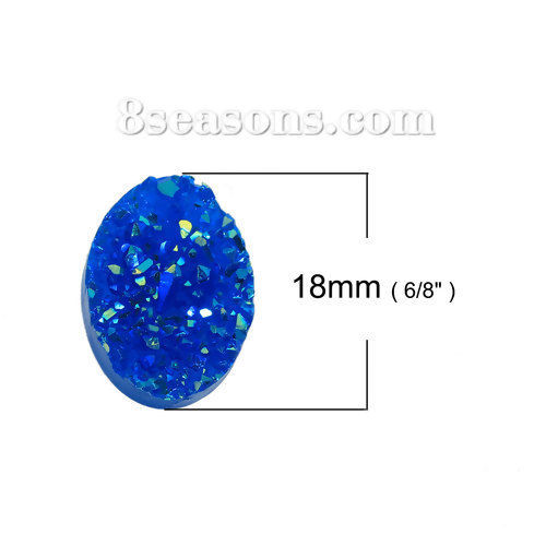 Picture of Druzy /Drusy Resin Dome Seals Cabochon Oval Royal Blue AB Color 18mm( 6/8") x 13mm( 4/8"), 20 PCs