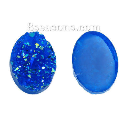 Picture of Druzy /Drusy Resin Dome Seals Cabochon Oval Royal Blue AB Color 18mm( 6/8") x 13mm( 4/8"), 20 PCs