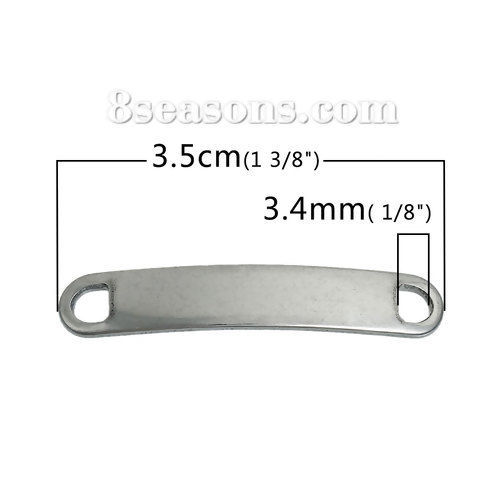 Picture of 304 Stainless Steel Blank Bar Blank Stamping Tags Connectors Charms Pendants Rectangle Silver Tone One-sided Polishing 35mm x 6mm, 5 PCs