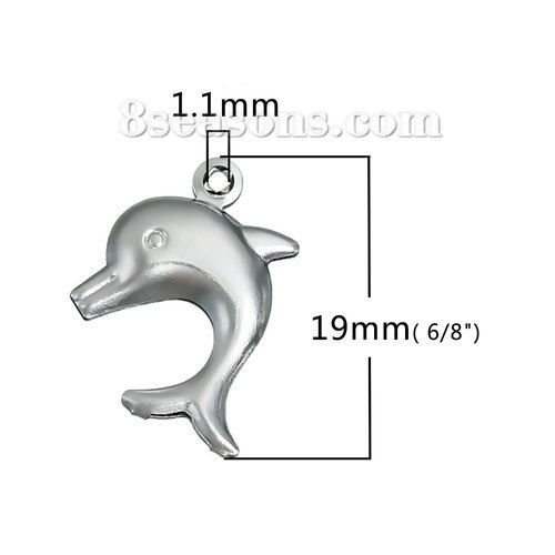 Image de Bijoux d'Océan Pendentifs en 304 Acier Inoxydable 3D Dauphin Argent Mat 19mm x 14mm, 10 Pcs