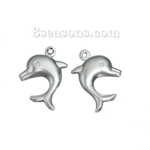 Image de Bijoux d'Océan Pendentifs en 304 Acier Inoxydable 3D Dauphin Argent Mat 19mm x 14mm, 10 Pcs