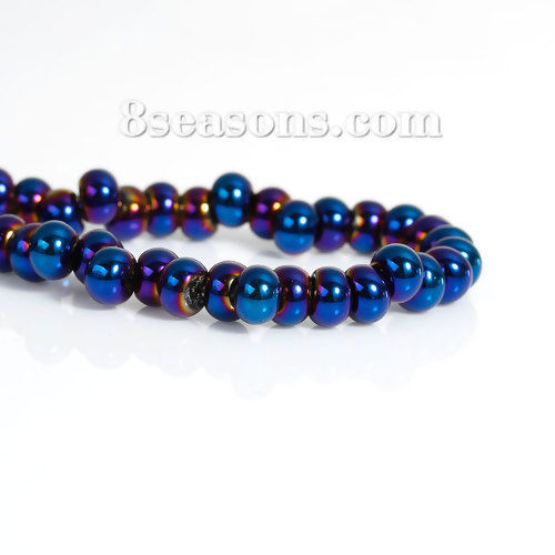 Picture of Glass Loose Beads Drop Blue AB Color About 6mm x5mm, Hole: Approx 2mm, 38.5cm long, 1 Strand (Approx 100 PCs/Strand)