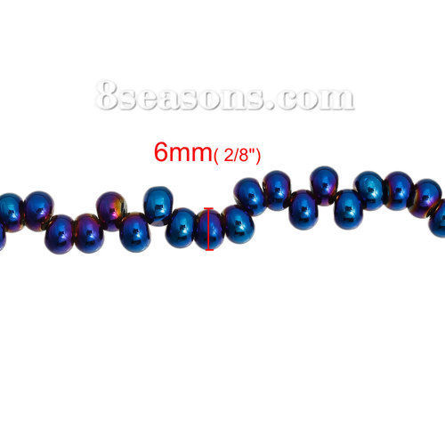 Picture of Glass Loose Beads Drop Blue AB Color About 6mm x5mm, Hole: Approx 2mm, 38.5cm long, 1 Strand (Approx 100 PCs/Strand)