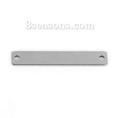 Picture of Stainless Steel Blank Bar Blank Stamping Tags Connectors Charms Pendants Rectangle Silver Tone One-sided Polishing 38mm x 6mm, 5 PCs