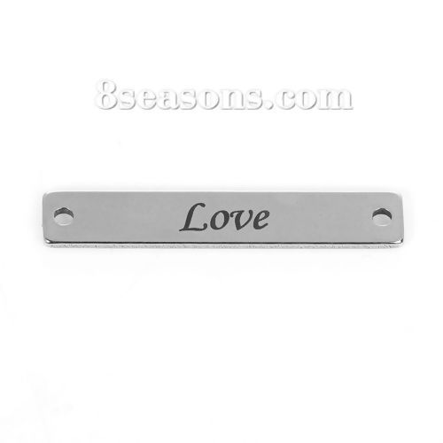 Picture of Stainless Steel Blank Bar Blank Stamping Tags Connectors Charms Pendants Rectangle Silver Tone One-sided Polishing 38mm x 6mm, 5 PCs