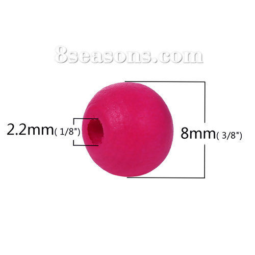 Image de Perles en Bois de Hinoki Naturel Forme Rond Fuchsia 8mm Dia, Tailles de Trous: 2.2mm, 500 Pcs