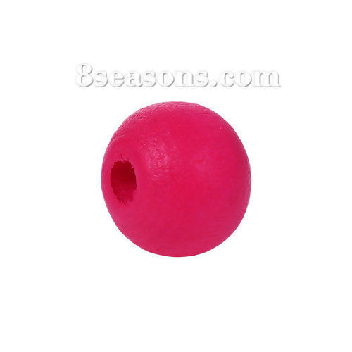 Image de Perles en Bois de Hinoki Naturel Forme Rond Fuchsia 8mm Dia, Tailles de Trous: 2.2mm, 500 Pcs