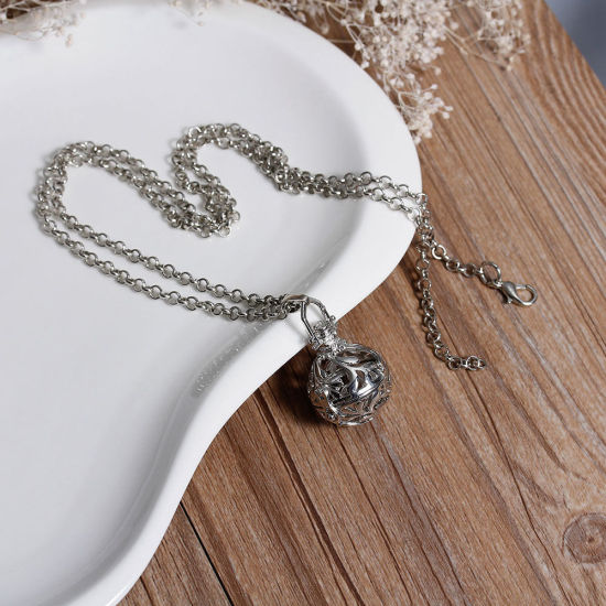 Picture of Sweater Necklace Long Silver Tone Mexican Angel Caller Bola Harmony Ball Wish Box Leaf Pattern Hollow ( Fit Beads Size: 16mm ) 80.5cm(31 6/8") long, 1 Piece