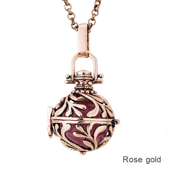 Picture of Sweater Necklace Long Antique Silver Color Mexican Angel Caller Bola Harmony Ball Wish Box Leaf Pattern Hollow ( Fit Beads Size: 16mm ) 82.5cm(32 4/8") long, 1 Piece