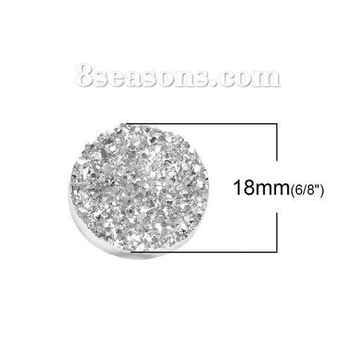 Picture of Druzy /Drusy Resin Dome Seals Cabochon Round Silvery White 18mm( 6/8") Dia, 20 PCs