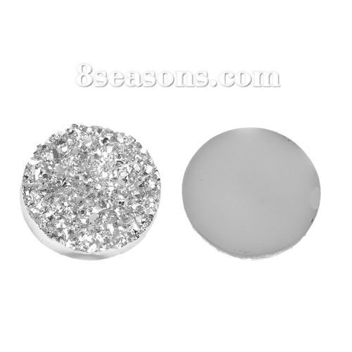 Picture of Druzy /Drusy Resin Dome Seals Cabochon Round Silvery White 18mm( 6/8") Dia, 20 PCs