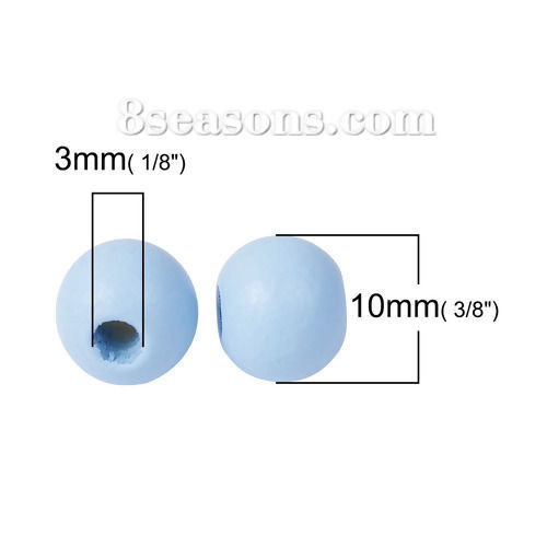 Image de Perles en Bois Naturel Rond Bleu 10mm Dia, Tailles de Trous: 3mm, 100 Pcs