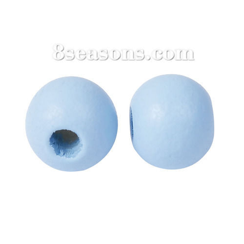 Image de Perles en Bois Naturel Rond Bleu 10mm Dia, Tailles de Trous: 3mm, 100 Pcs