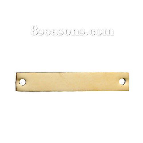 Picture of Stainless Steel Blank Bar Blank Stamping Tags Connectors Charms Pendants Rectangle Gold Plated One-sided Polishing 38mm x 6mm, 5 PCs