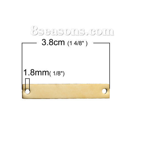 Picture of Stainless Steel Blank Bar Blank Stamping Tags Connectors Charms Pendants Rectangle Gold Plated One-sided Polishing 38mm x 6mm, 5 PCs