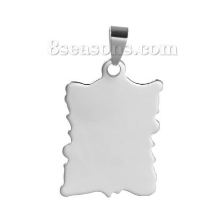 304 Stainless Steel Blank Stamping Tags Pendants Irregular Silver Tone One-sided Polishing 36mm x 24mm, 10 PCs