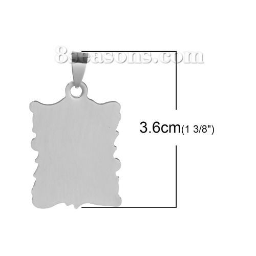 Image de PendentifsÉtiquettes d'Estampage Vierges en 304 Acier Inoxydable Irrégulier Argent Mat Polissage Unilatéral 36mm x 24mm, 10 Pcs