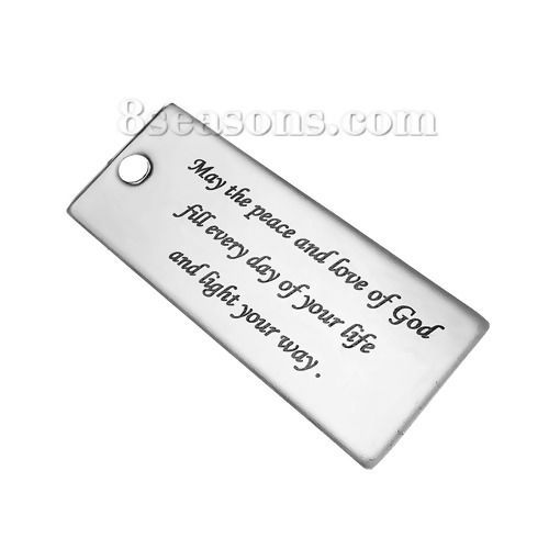 Picture of 1 Piece 304 Stainless Steel Blank Stamping Tags Pendants Rectangle Silver Tone Double-sided Polishing 31mm x 20mm