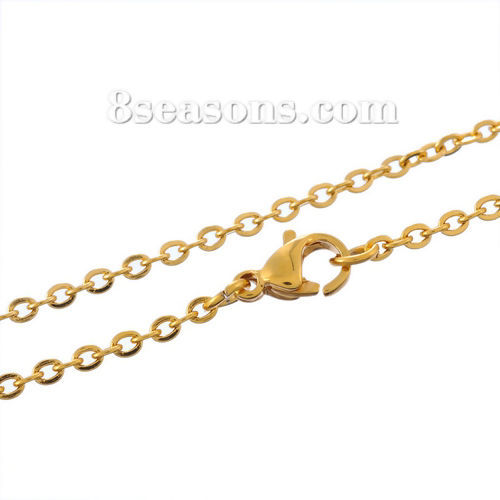 Picture of 1 Piece Vacuum Plating 304 Stainless Steel Link Cable Chain Necklace For DIY Jewelry Making Gold Plated 45cm(17 6/8") long