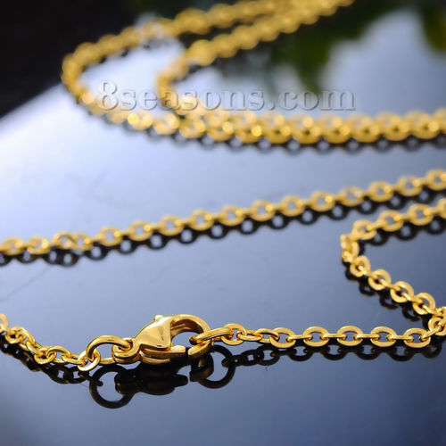 Picture of 1 Piece Vacuum Plating 304 Stainless Steel Link Cable Chain Necklace For DIY Jewelry Making Gold Plated 45cm(17 6/8") long