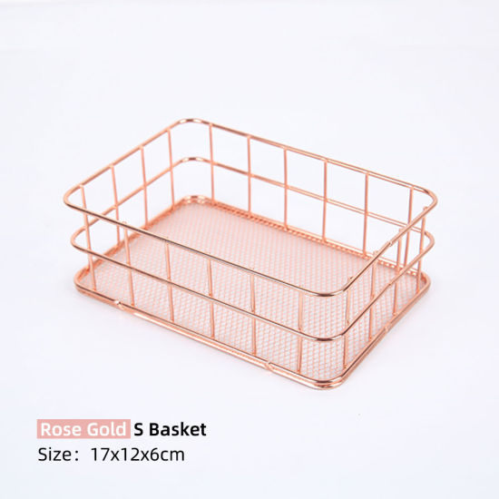 Picture of Iron Based Alloy Storage Container Box Basket Rose Gold 17cm x 12cm, 1 Piece