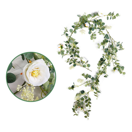 Picture of Fabric Artificial Flower Vine Home Decoration White & Green 185cm, 1 Piece