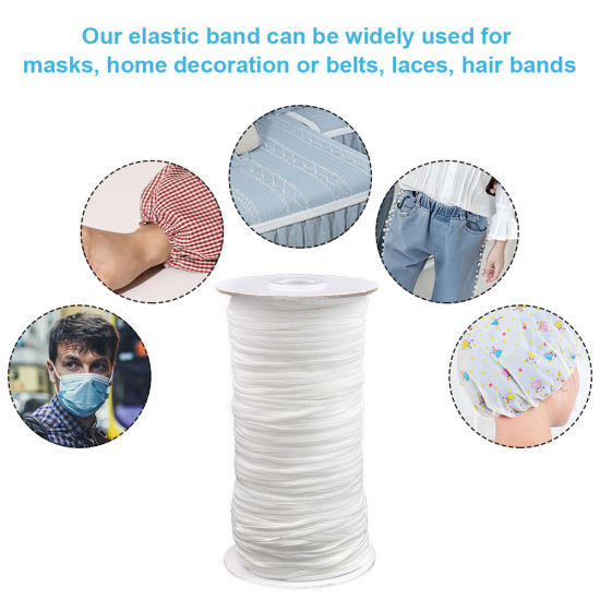 Image de Blanc - (3 mm / 200 Yards) Cordons élastiques tressés extensibles Bandes élastiques de corde de masque pour la couture et la fabrication de masques