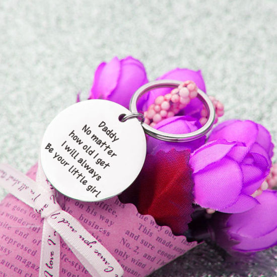Bild von Silberton - Edelstahl Vatertag Englisches Alphabet Wörter Schriftzug Gravierter Anhänger Geburtstagsgeschenkschlüssel