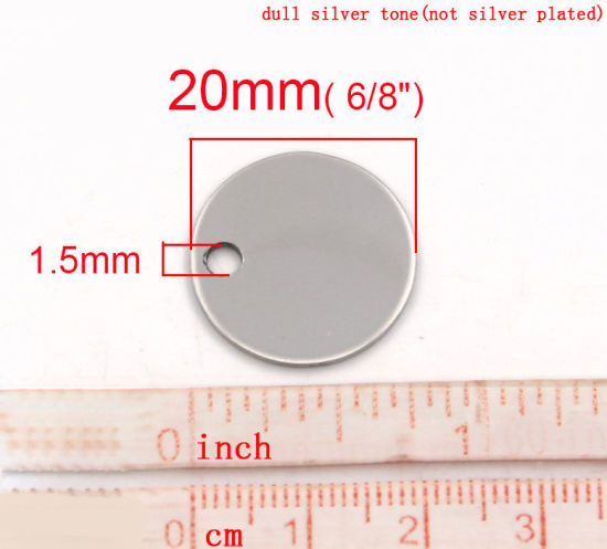 Image de PendentifsÉtiquettes d'Estampage Vierges en 304 Acier Inoxydable Rond Argent Mat Polissage Unilatéral 20mm Dia, 100 Pcs