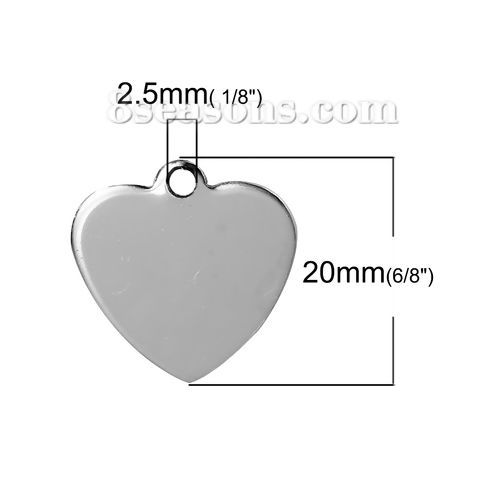 Picture of 419 Stainless Steel Blank Stamping Tags Pendants Heart Silver Tone One-sided Polishing 20mm x 20mm, 50 PCs