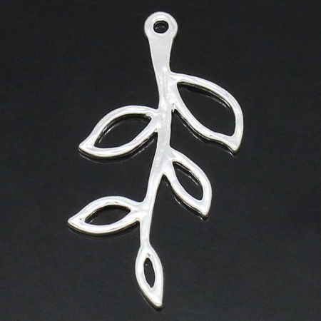Brass Charm Pendants Leaf Silver Plated 22x11mm-23x13mm,10PCs