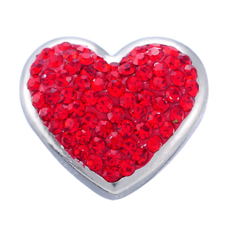 Bild von Eisen(Legierung) Chunks Druckknöpfe für Armband Herz Silberfarbe Rot Strass, 23mm x 21mm, Knauf: 5.5mm, 1 Stück