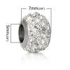 Picture of 304 Stainless Steel European Style Large Hole Charm Beads Round Silver Tone Clear Rhinestone About 12mm x 7mm, Hole: Approx 5mm, 1 Piece