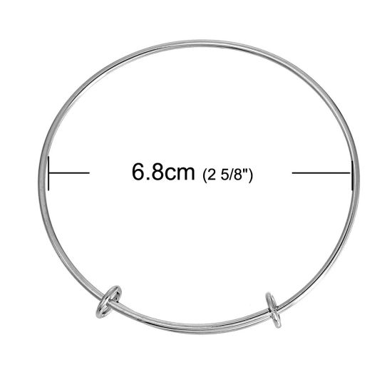 Picture of Stainless Steel Expandable Charm Bangle Bracelet, Double Bar, Round Silver Tone 25cm(9 7/8") long - 22cm(8 5/8") long, 1 Piece