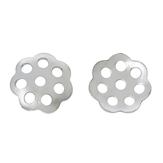 Picture of 304 Stainless Steel Beads Caps Flower Silver Tone Hollow (Fits 10mm Beads) 6mm( 2/8") x 6mm( 2/8"), 50 PCs